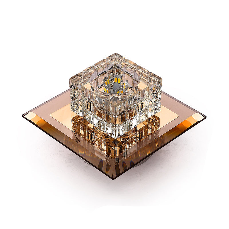 Modern Led Crystal Block Flush Ceiling Light Fixture - Small Corridor
