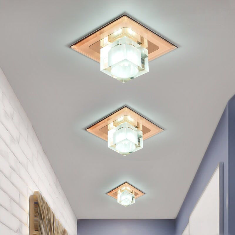 Modern Square Led Crystal Flushmount Ceiling Light Fixture For Entryways