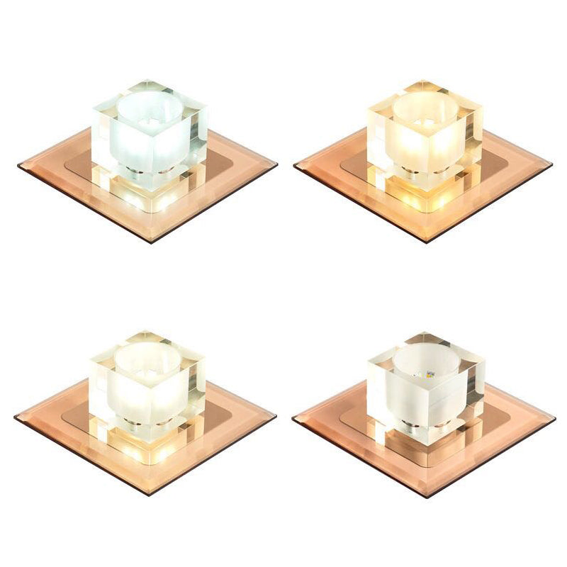 Modern Square Led Crystal Flushmount Ceiling Light Fixture For Entryways