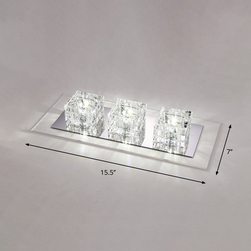 Contemporary Crystal Block Led Flush Mount Ceiling Light With Clear Corridor Illumination 3 / White