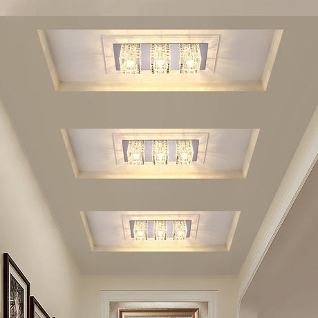 Contemporary Crystal Block Led Flush Mount Ceiling Light With Clear Corridor Illumination