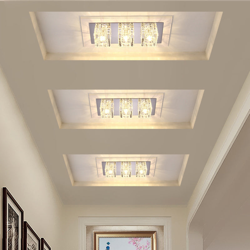 Contemporary Crystal Block Led Flush Mount Ceiling Light With Clear Corridor Illumination