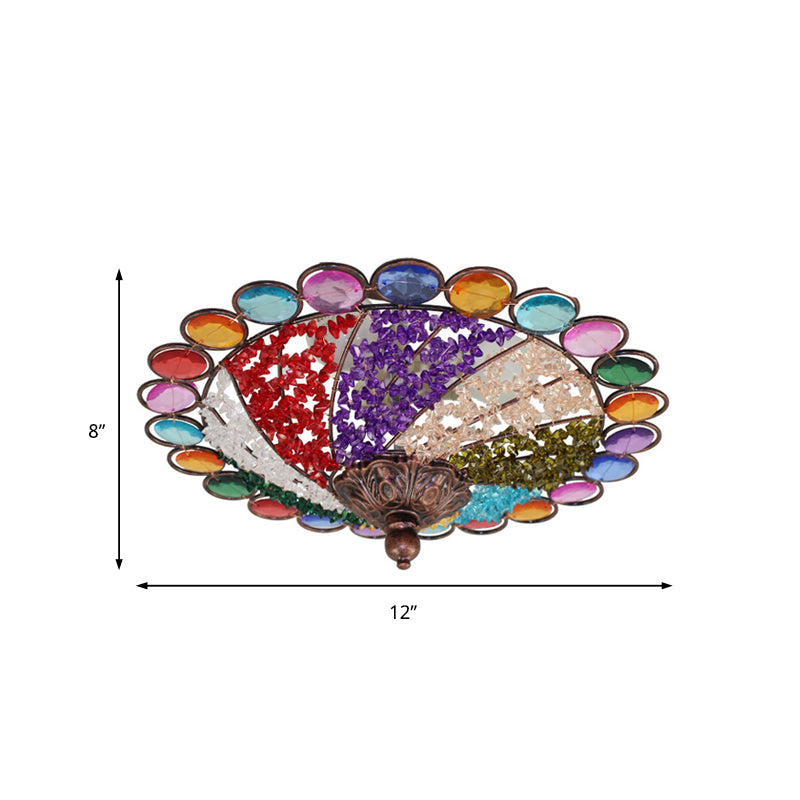 12’/16’ Colonial Flared Ceiling Lamp: Multi Colored Plexiglass 3-Light Weathered Copper Finish