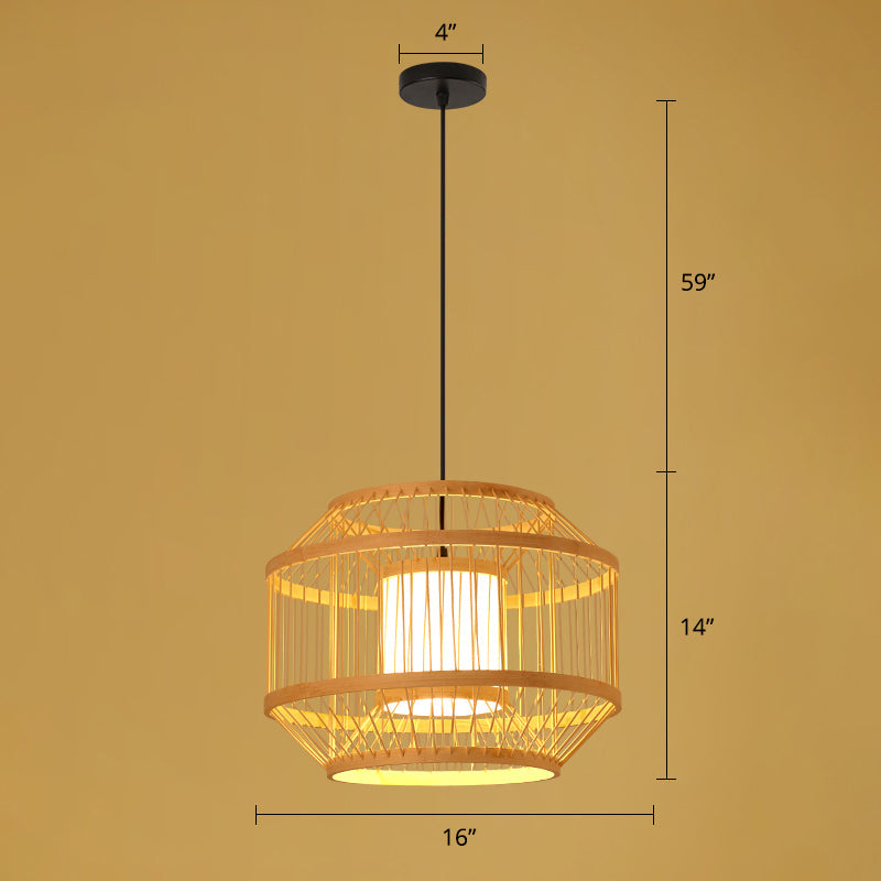 Handmade Asian Style Bamboo Ceiling Light Wood Fixture - Restaurant Hanging With 1 Bulb / D