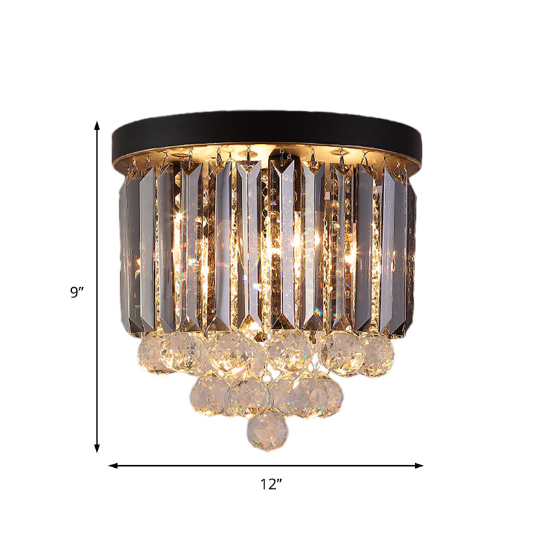Minimalist Crystal Flushmount Lighting - Black Cylindrical Corridor Ceiling Flush Light