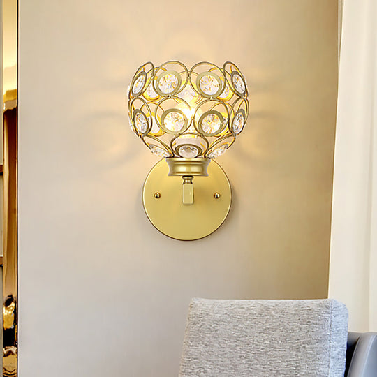 Modern Dome Clear Crystal Wall Lamp With Brass/Black Finish - Ideal Bedroom Lighting Brass