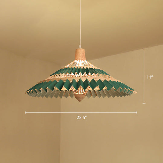 South-East Asian Bamboo Umbrella Pendant Light Single-Bulb Restaurant Suspension Fixture Green