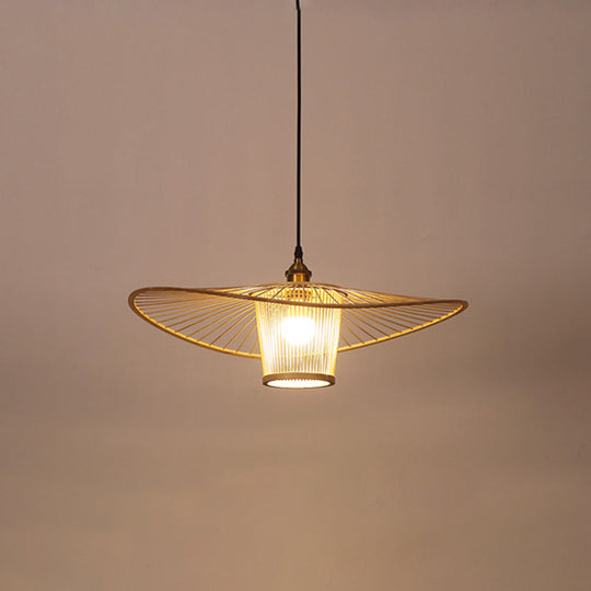 Minimalist Bamboo Lotus Leaf Suspension Pendant Light - 1 Head Wood Ceiling Fixture / B