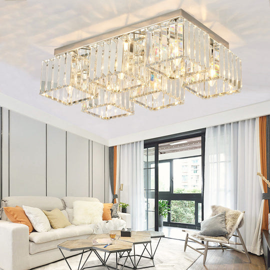 Simplicity Crystal Flush Light Fixture With Chrome Ceiling Mount - 4/6 Heads For Living Room 6 /