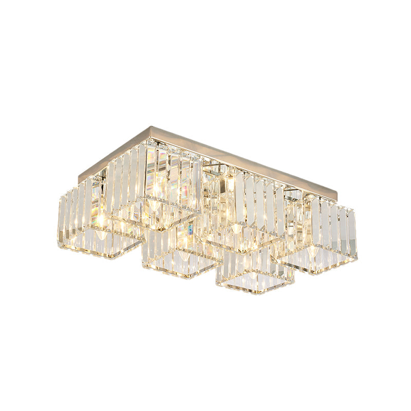Simplicity Crystal Flush Light Fixture With Chrome Ceiling Mount - 4/6 Heads For Living Room