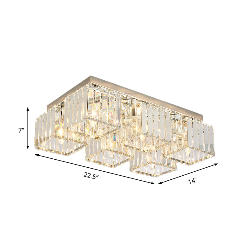 Simplicity Crystal Flush Light Fixture With Chrome Ceiling Mount - 4/6 Heads For Living Room
