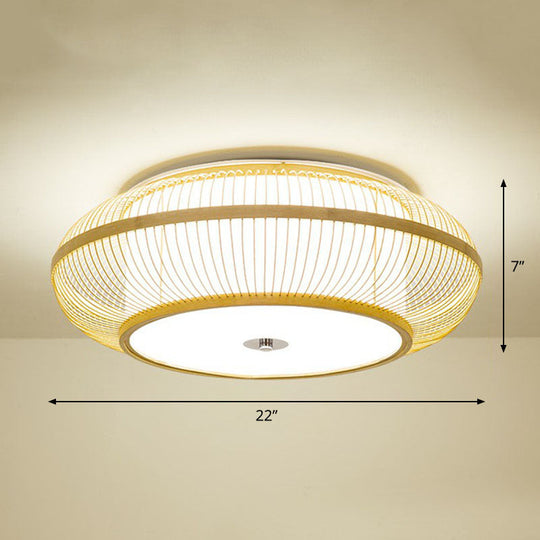Simplicity Wood Flush Mount Bedroom Lighting - Bamboo 1 - Light Lantern Ceiling Light / 22’