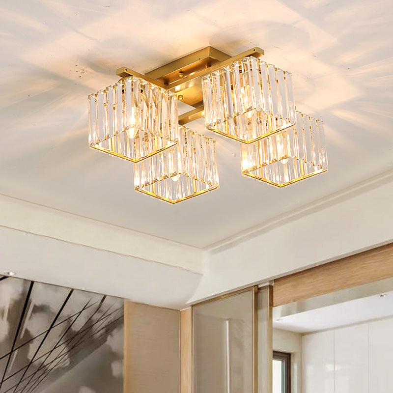 Modern Black/Gold Cubic Flush Mount Crystal Ceiling Lighting - 4/6/8 Lights For A Stylish Living