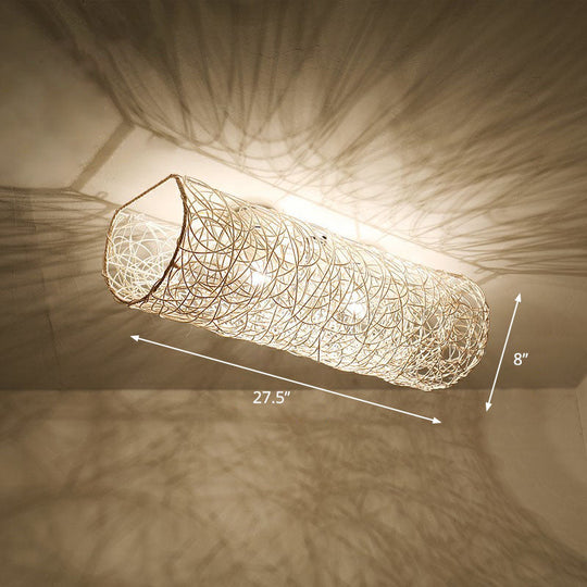 Simplicity Rattan Flush Mount Ceiling Light - Cylindrical Restaurant Lighting 2 / White