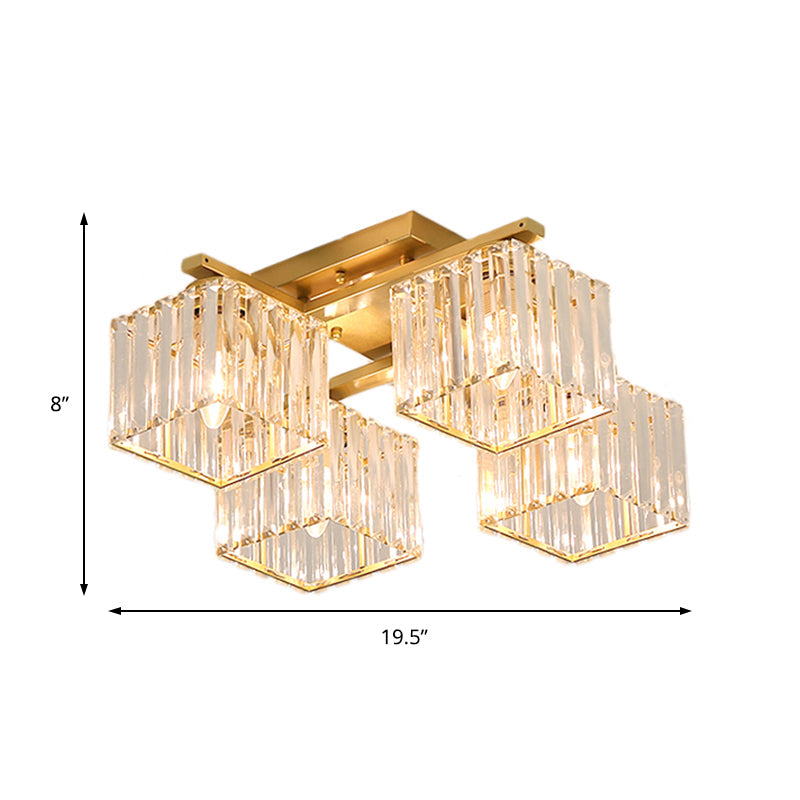 Modern Black/Gold Cubic Flush Mount Crystal Ceiling Lighting - 4/6/8 Lights For A Stylish Living