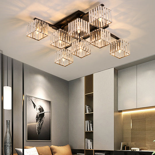 Modern Black/Gold Cubic Flush Mount Crystal Ceiling Lighting - 4/6/8 Lights For A Stylish Living