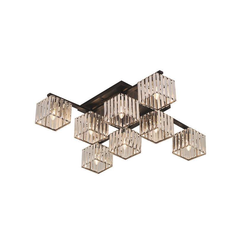 Modern Black/Gold Cubic Flush Mount Crystal Ceiling Lighting - 4/6/8 Lights For A Stylish Living