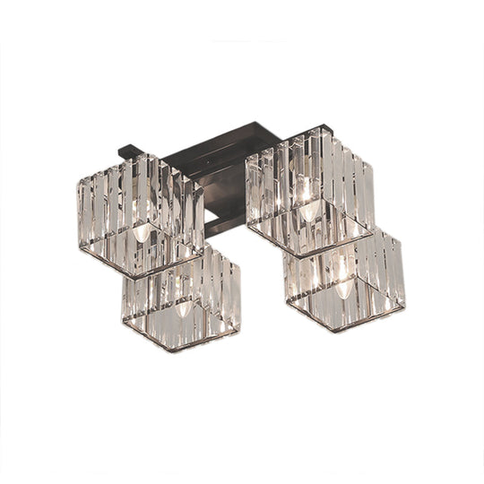Modern Black/Gold Cubic Flush Mount Crystal Ceiling Lighting - 4/6/8 Lights For A Stylish Living