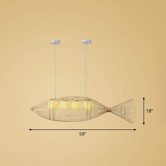 Modern Fish Chandelier Pendant Light: Bamboo Tea Room Hanging Lamp In Wood 4 /