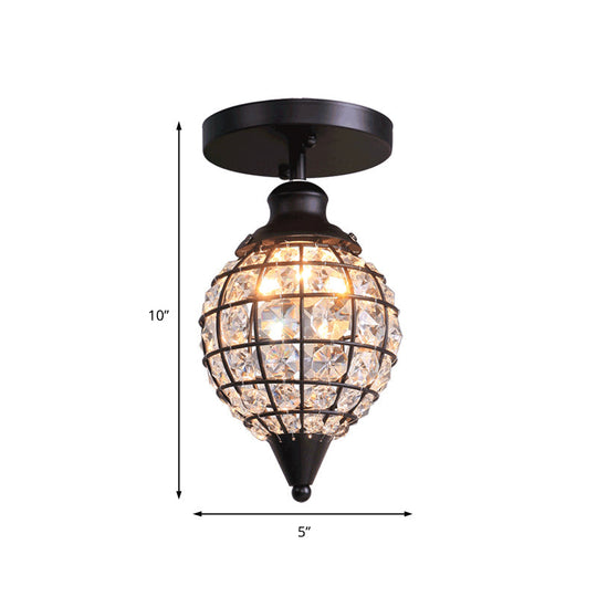 Rustic Iron Semi Flush Mini Disco Ball Ceiling Light With Crystal Draping - 5’/6.5’ W 1-Light