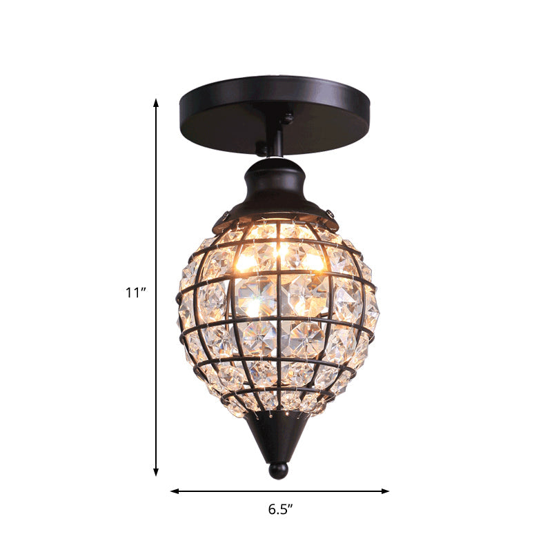 Rustic Iron Semi Flush Mini Disco Ball Ceiling Light With Crystal Draping - 5’/6.5’ W 1-Light