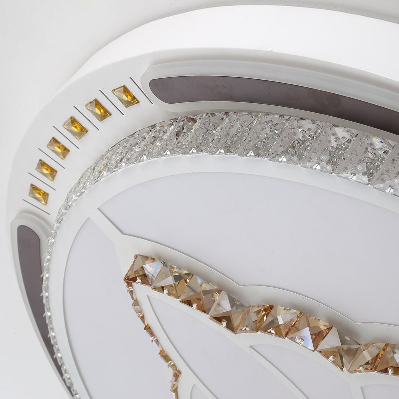 Contemporary Led Crystal Shaded Flush Ceiling Light - 23.5’/31.5’ W White