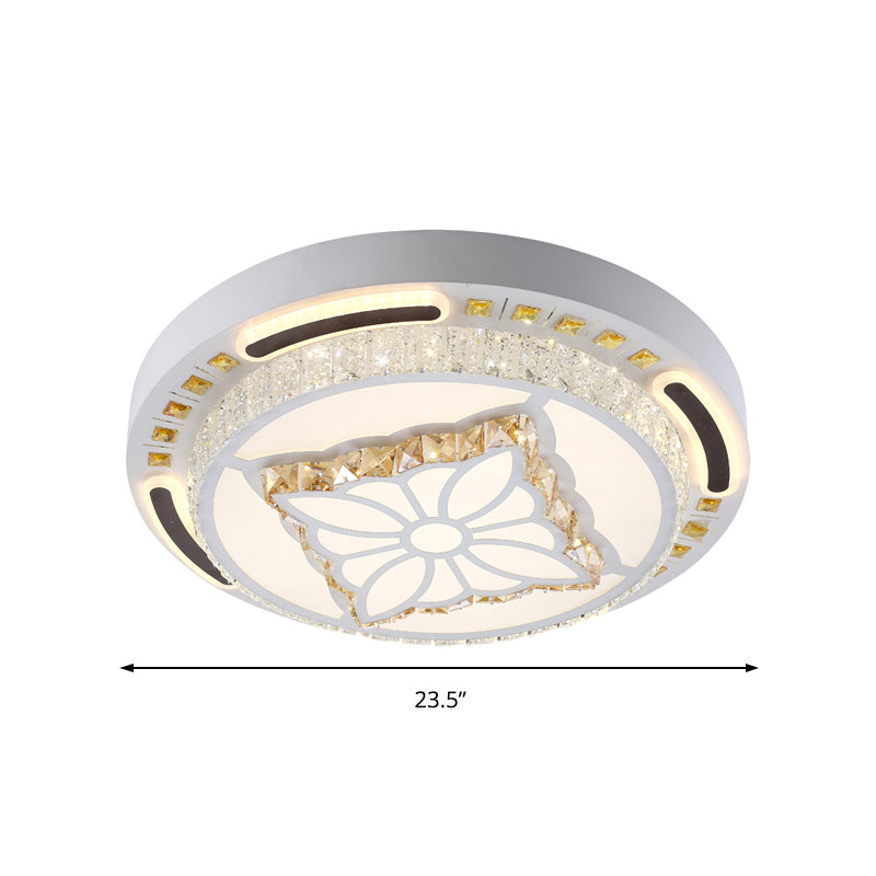 Contemporary Led Crystal Shaded Flush Ceiling Light - 23.5’/31.5’ W White
