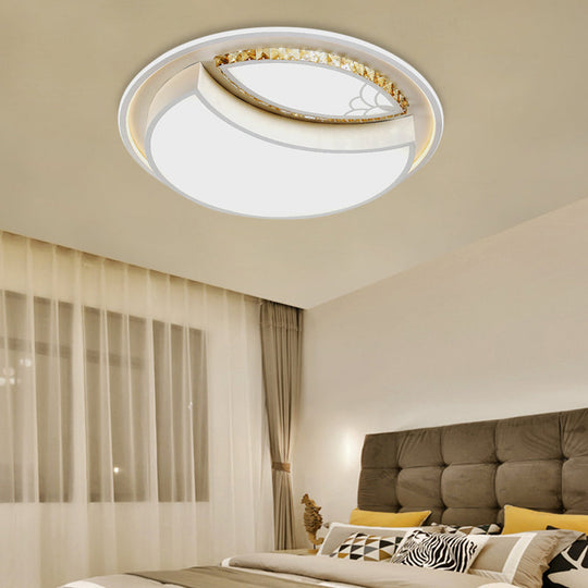 Minimalistic White Led Ceiling Lamp With Crystal Pattern For Bedroom - Dome Acrylic Flushmount /