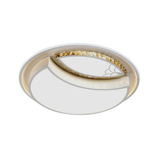 Minimalistic White Led Ceiling Lamp With Crystal Pattern For Bedroom - Dome Acrylic Flushmount