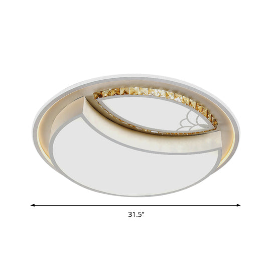 Minimalistic White Led Ceiling Lamp With Crystal Pattern For Bedroom - Dome Acrylic Flushmount