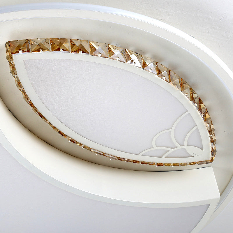 Minimalistic White Led Ceiling Lamp With Crystal Pattern For Bedroom - Dome Acrylic Flushmount