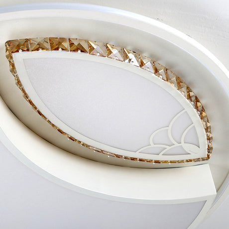 Minimalistic White Led Ceiling Lamp With Crystal Pattern For Bedroom - Dome Acrylic Flushmount