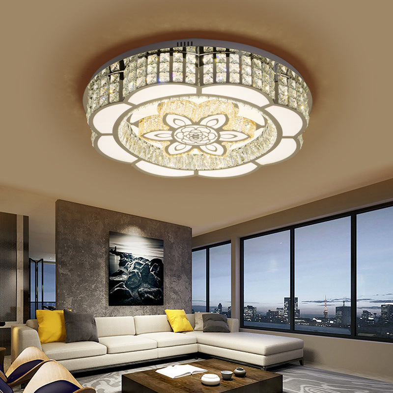 23.5’/31.5’ Wide Crystal Flush Light Led Ceiling Fixture - Simple Flower Design In Chrome Ideal