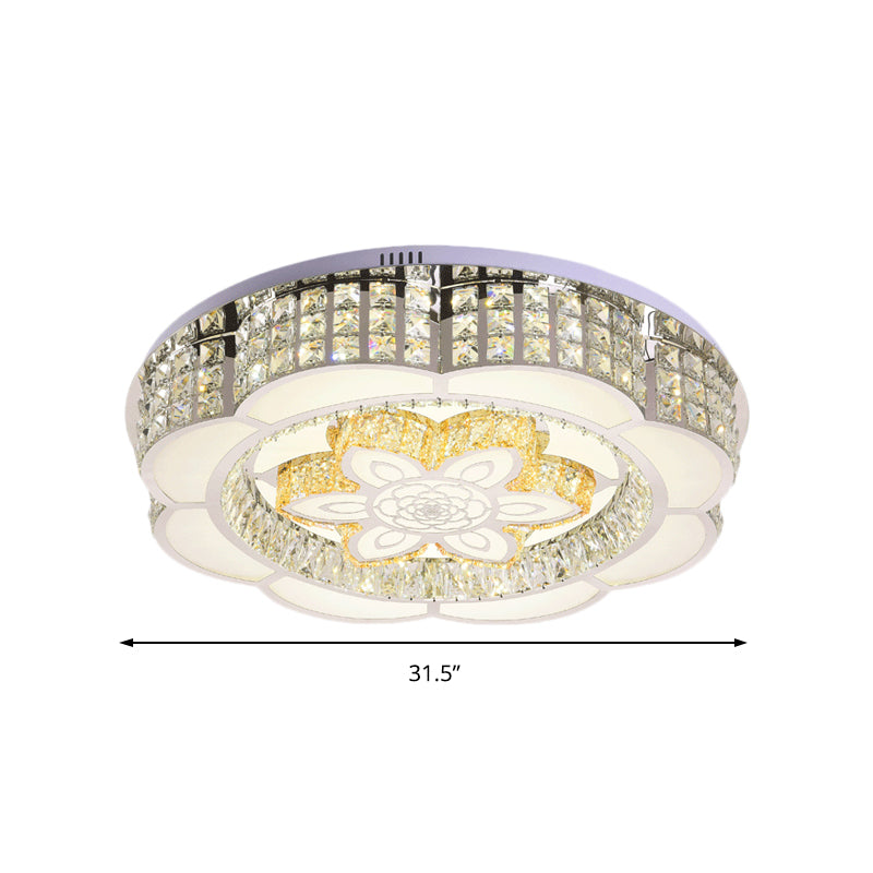 23.5’/31.5’ Wide Crystal Flush Light Led Ceiling Fixture - Simple Flower Design In Chrome Ideal