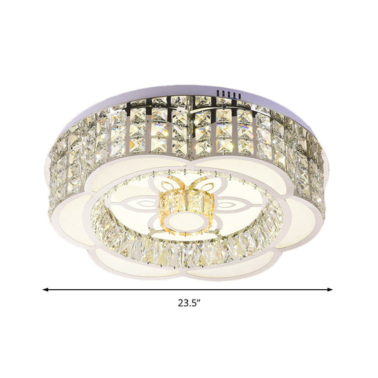 23.5’/31.5’ Wide Crystal Flush Light Led Ceiling Fixture - Simple Flower Design In Chrome Ideal