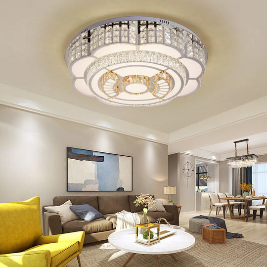 23.5’/31.5’ Floral Led Ceiling Flush Mount Lamp In Chrome With Crystal Accents / 31.5’