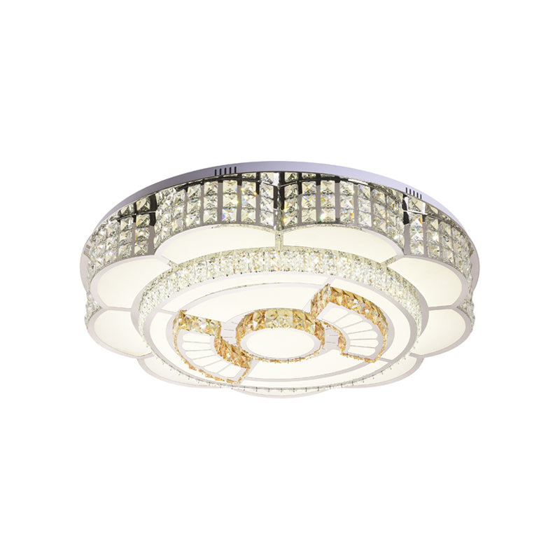 23.5’/31.5’ Floral Led Ceiling Flush Mount Lamp In Chrome With Crystal Accents