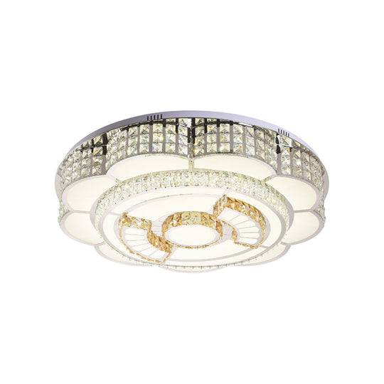 23.5’/31.5’ Floral Led Ceiling Flush Mount Lamp In Chrome With Crystal Accents