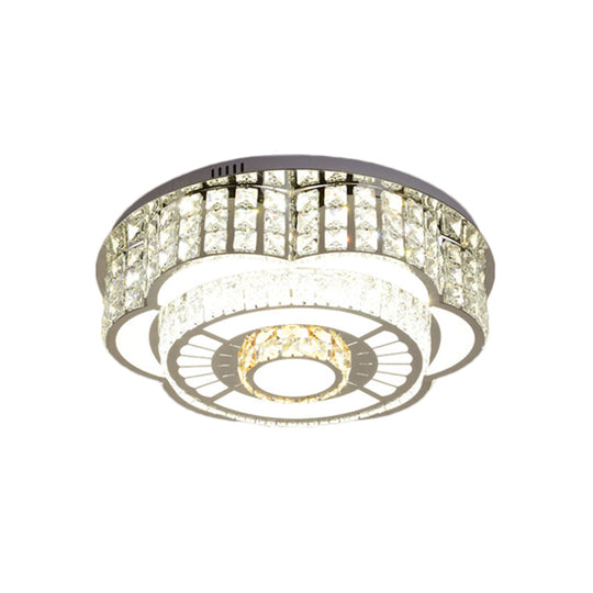 23.5’/31.5’ Floral Led Ceiling Flush Mount Lamp In Chrome With Crystal Accents