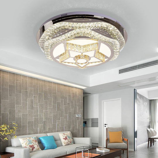 Modern Led Crystal Dome Flush Mount Ceiling Light In Chrome With Star/Gyro Pattern For Living Room