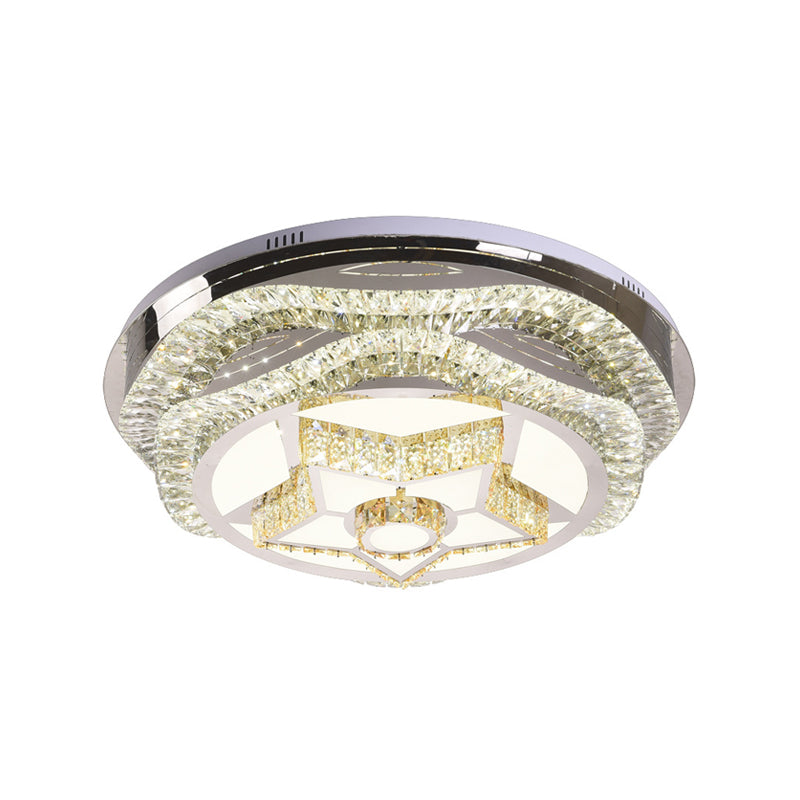 Modern Led Crystal Dome Flush Mount Ceiling Light In Chrome With Star/Gyro Pattern For Living Room