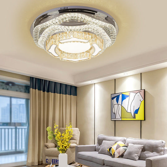 Modern Led Crystal Dome Flush Mount Ceiling Light In Chrome With Star/Gyro Pattern For Living Room -