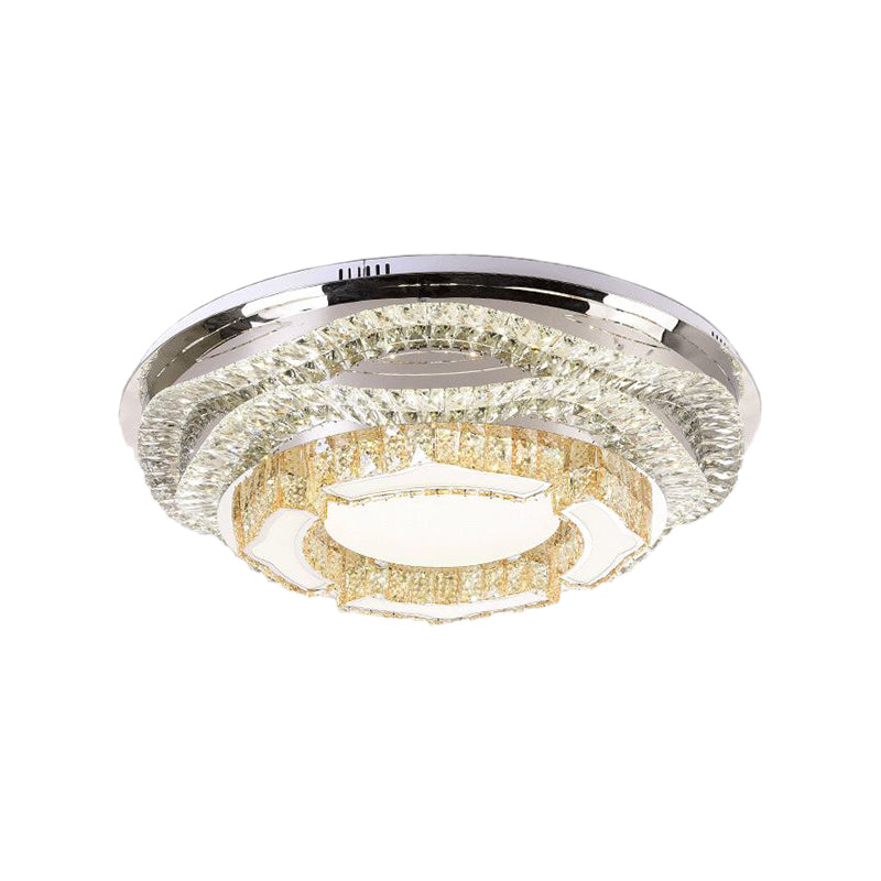 Modern Led Crystal Dome Flush Mount Ceiling Light In Chrome With Star/Gyro Pattern For Living Room