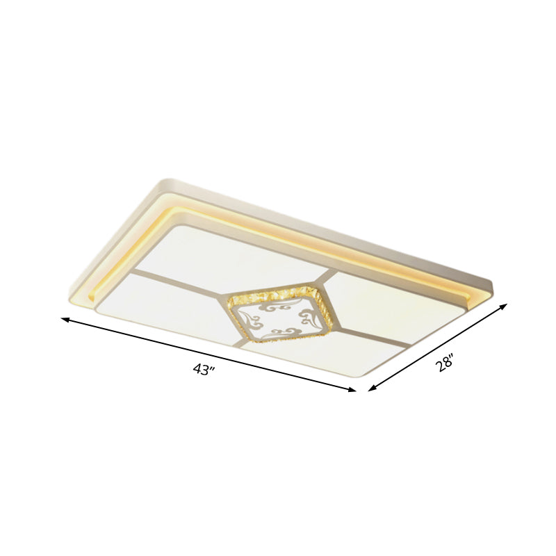 Minimal Led White Flush Mount Ceiling Light For Living Room - Crystal Square/Rectangular Lamp