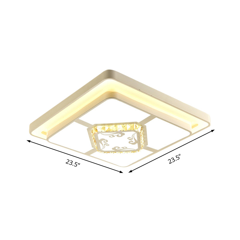 Minimal Led White Flush Mount Ceiling Light For Living Room - Crystal Square/Rectangular Lamp