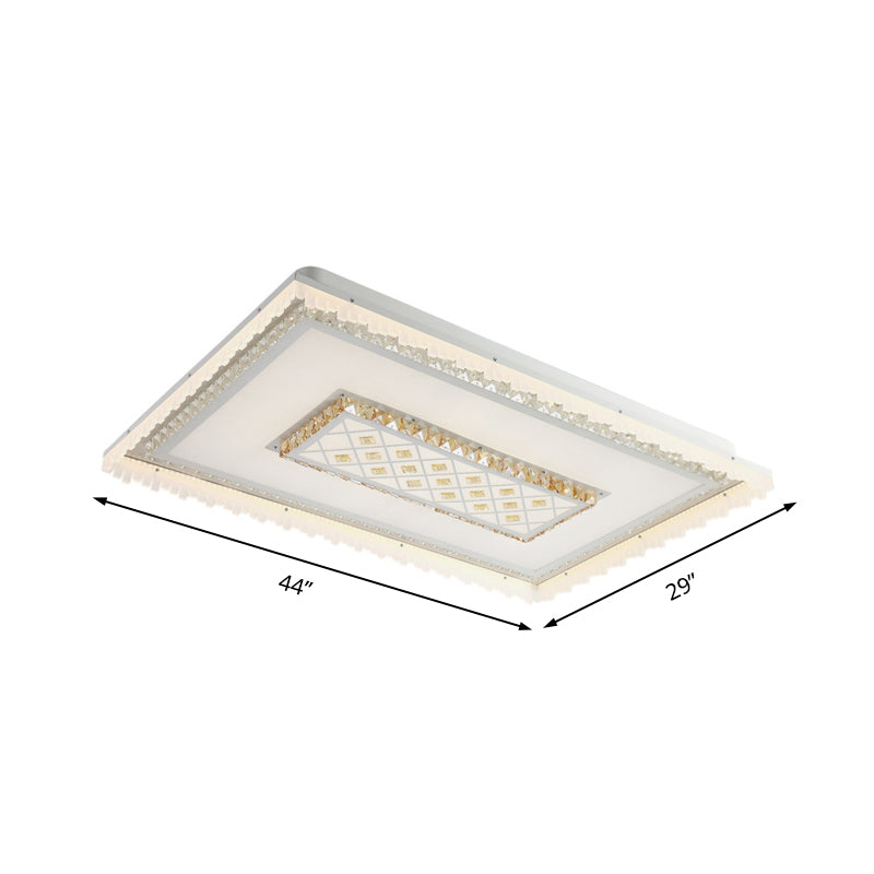 Modern Led Crystal Ceiling Lamp - White Square/Rectangular Flush Mount Light Warm Illumination