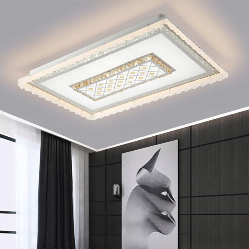 Modern Square/Rectangle Flush Crystal Led Ceiling Light In White For Living Room / Rectangle
