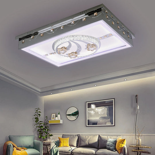 Modern Chrome Led Crystal Ceiling Light Fixture With Elegant Rectangle/Round Pattern