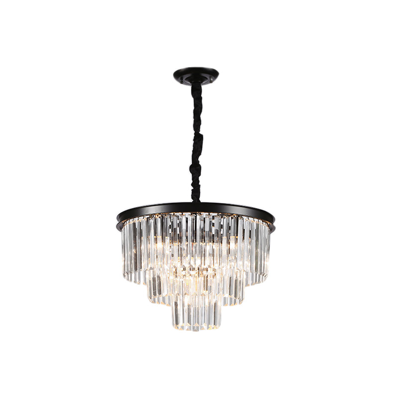 Minimalist Crystal Pendant Chandelier - Black/Gold Adjustable & 6/9/15-Light Options