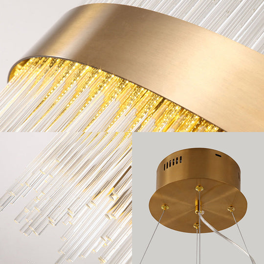 Modern Crystal Wavy Icicle Chandelier Lamp - Adjustable Length Led Gold Ceiling Light Fixture